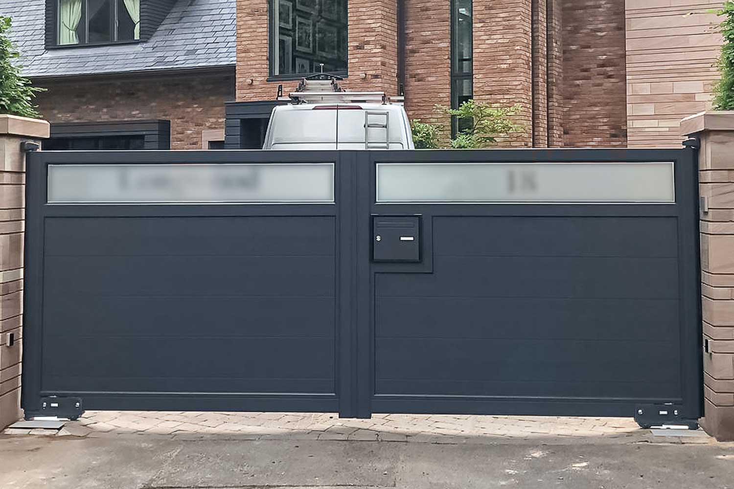 LAZERGLASS SWING GATES WITH BUILT IN LETTERBOX COLOUR