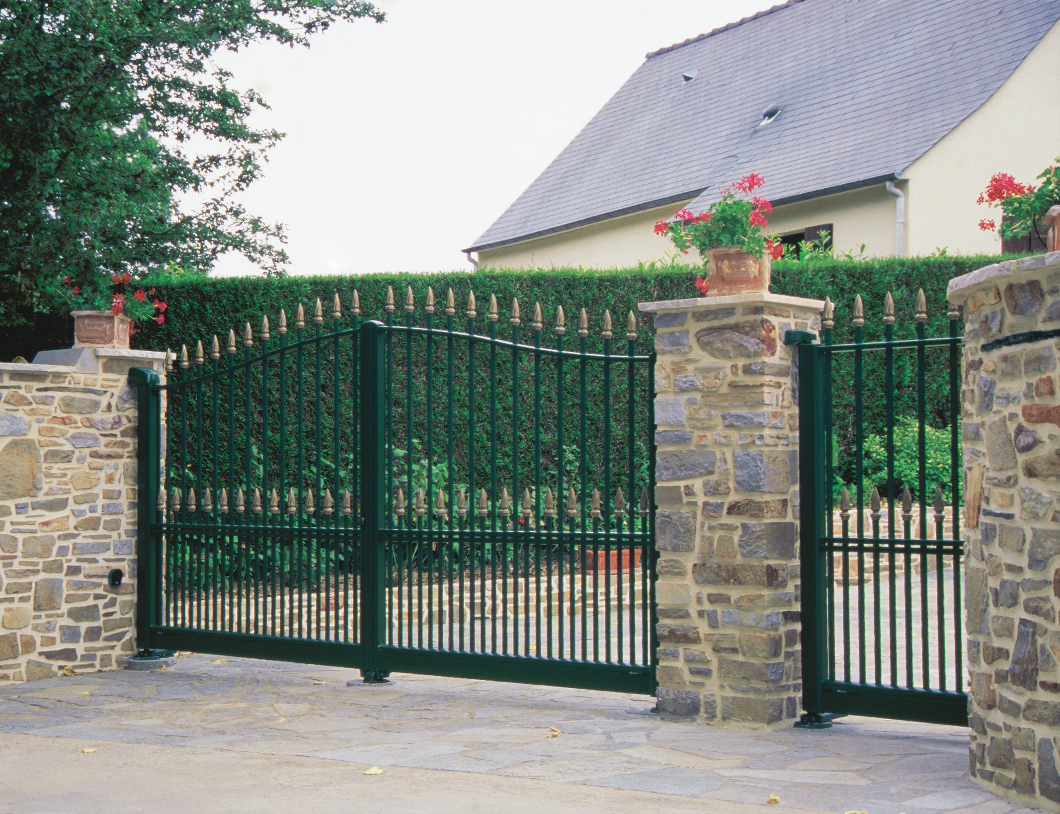green and gold traditional aluminium gates wrought iron replica